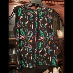 A.N.D EA WY BLACK GREEN /MULTI FLORAL PRINT MIX MEDIA SLEEVELESS SHIRT NEW SZ S